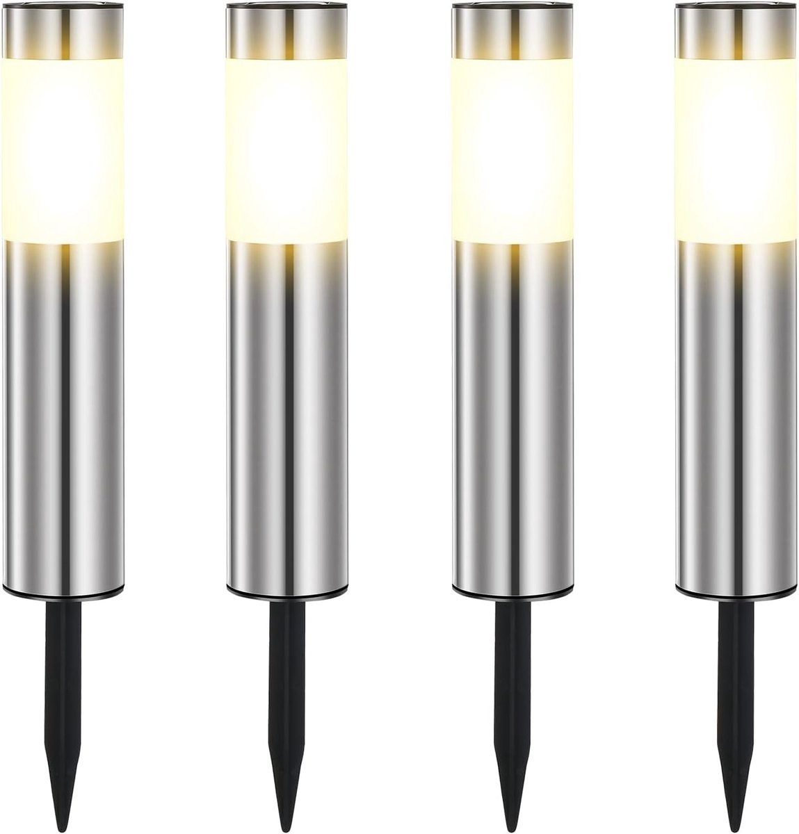 SnelShoppen - Solar Lights Outdoor Warm Light - 4 Stuks LED Tuinverlichting - Waterdichte RVS Zonne-energie Tuinlampen voor Terras, Gazon en Paden