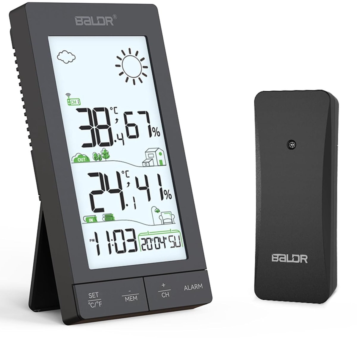 Thijox - Draadloos Weerstation met Buitensensor, Thermometers, Hygrometer, 6,0 Inch LCD-Display, Weersvoorspelling, Dag van de Week, Wekker, Sluimerfu