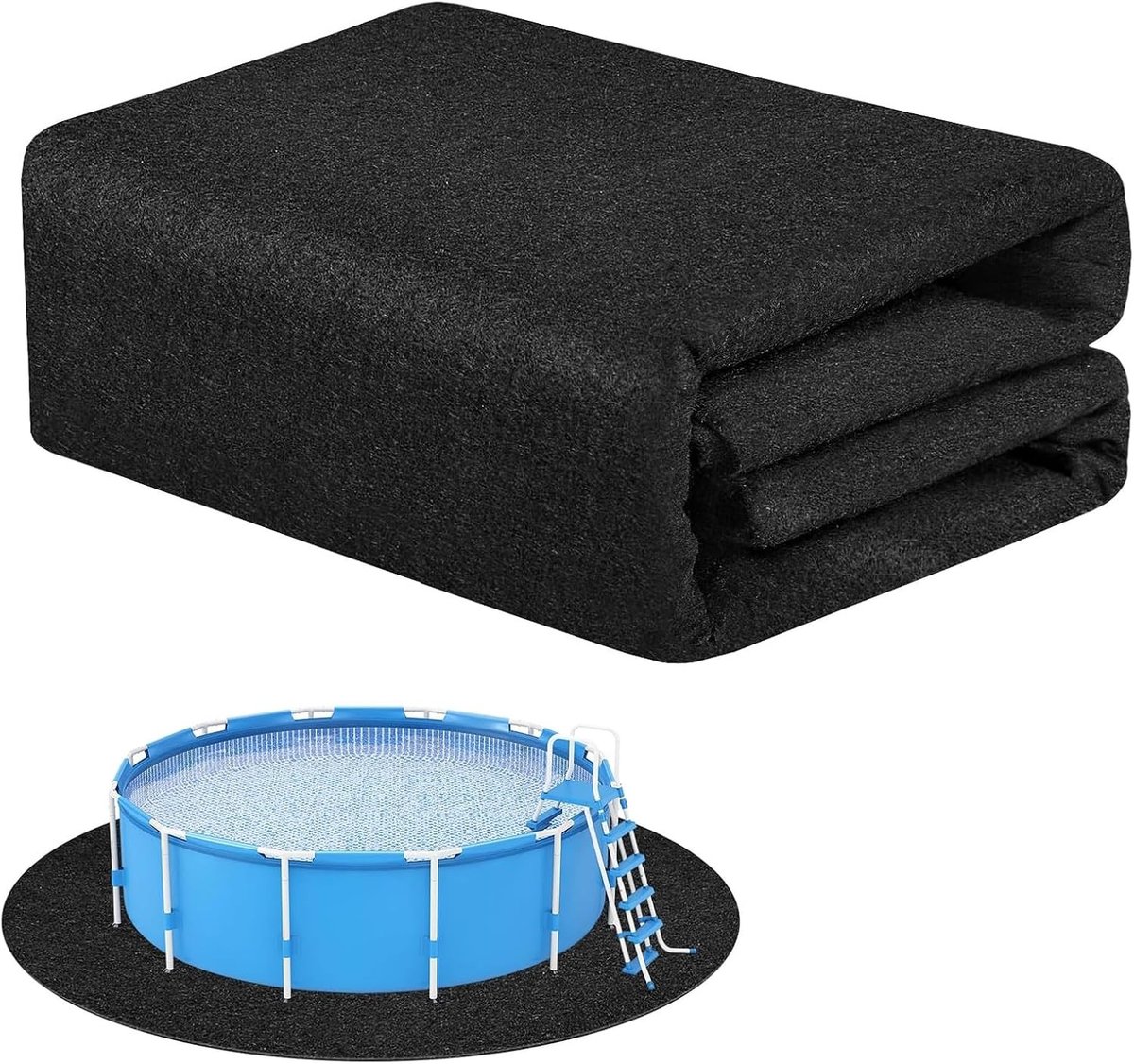 Ronde zwembadonderlegger van 370 cm, voorgesneden grondzeil voor opbouwzwembaden en whirlpools, beschermvloer, voorkomt gaten en verlengt de levensduur, ideaal voor outdoor gebruik.