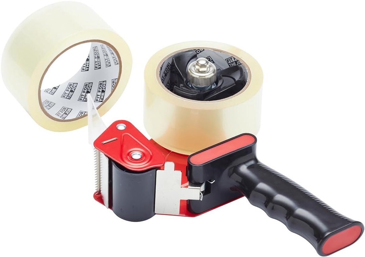 Thijox - Robuuste Tape Gun en Dispenser met Doorzichtige Tape - Ideaal voor Verpakken, Verhuizen, en Verzenden - Inclusief 2 Rollen Tape