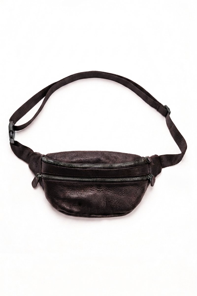 KIMU® Heuptas Donkerbruin 2 Ritsen Echt Leer - Fanny Pack met Voorvak Bruin - Bruine Crossbody Tas Leren Heuptasje Lederen Tasje Festival