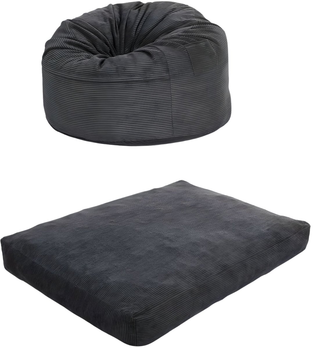 Zitzak Bed - 2-in-1 Ribstof Bean Bag die Verandert in Matras - Donkergrijs 190 cm x 135 cm