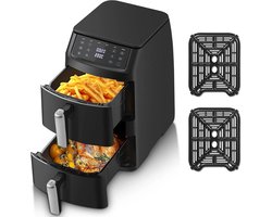 Seth Select Dubbele Airfryer 11 Liter – 2500W Heteluchtfriteuse met 2 Onafhankelijke Kookzones, 8 Automatische Programma's en 6-in-1 Functies – XL Airfryer