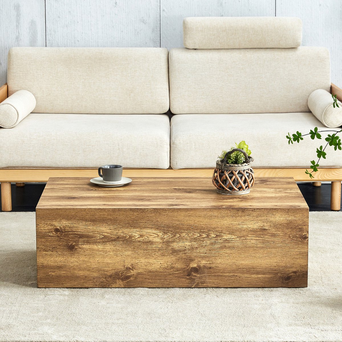OKWISH Salontafel - Rechthoekig Design Met Houtnerf - Voor Woonkamer En Kleine Ontvangsten - MDF Houtkleur - 90x50x30 cm