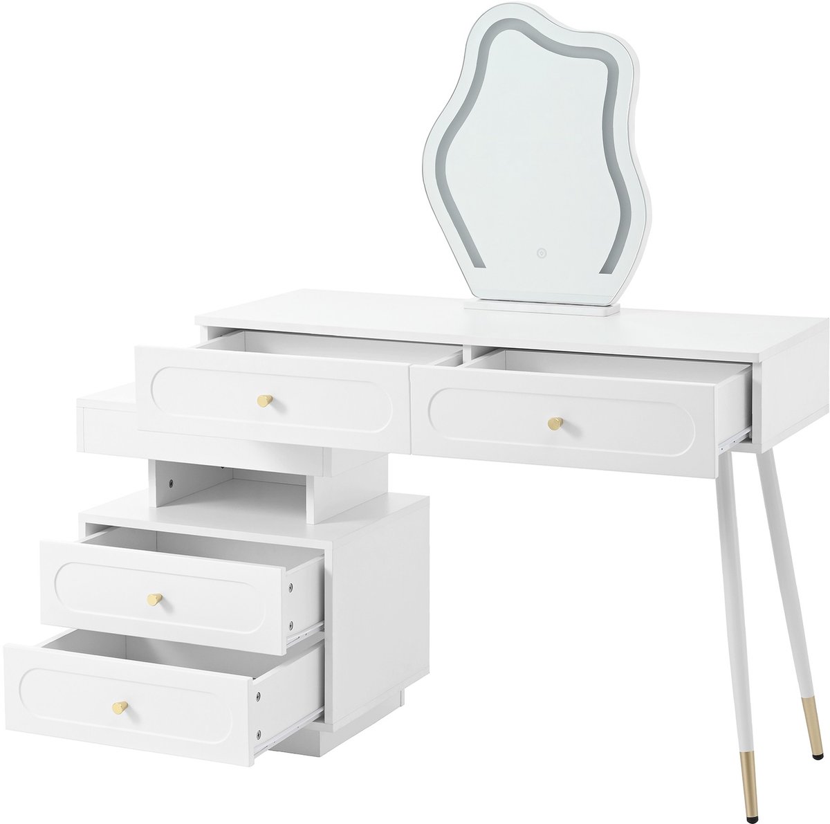 YYchan kaptafel - wit - 140 x 40 x 130 cm - met opbergruimte - met LED-verlichting