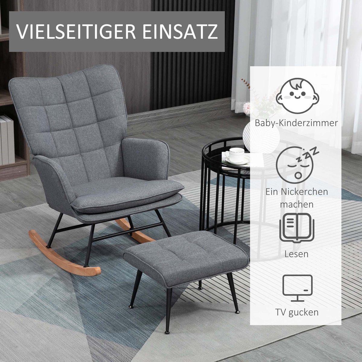YYchan fauteuil met voetenbank - grijs - 64 x 89 x 90 cm