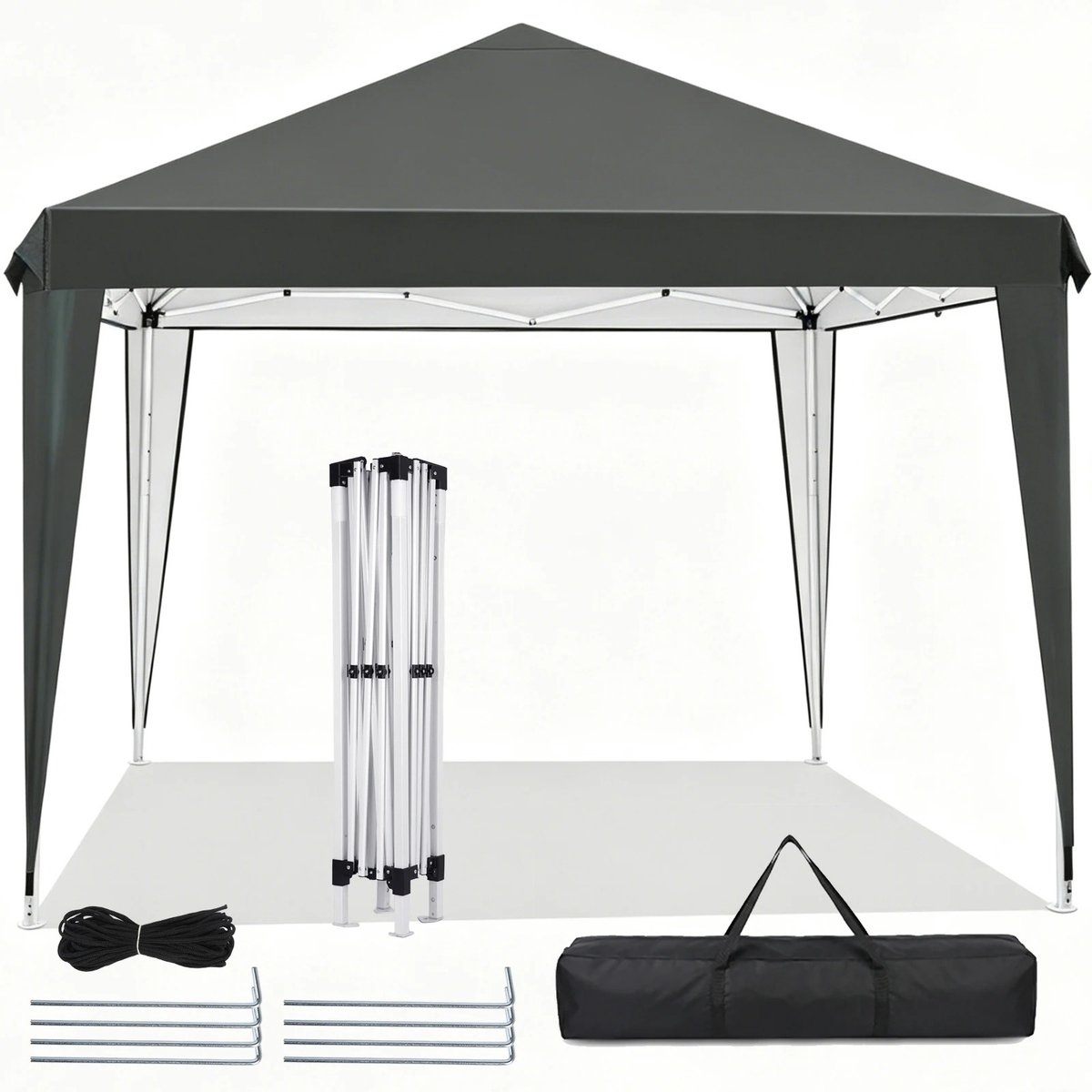 Stervia Open Partytent - Overkapping - Feesttent - Waterdicht - UV Beschermend - In Hoogte Verstelbaar - Makkelijk Mee Te Nemen - Pop Up Systeem - Donkergrijs - 300 x 300 x 233-251 cm