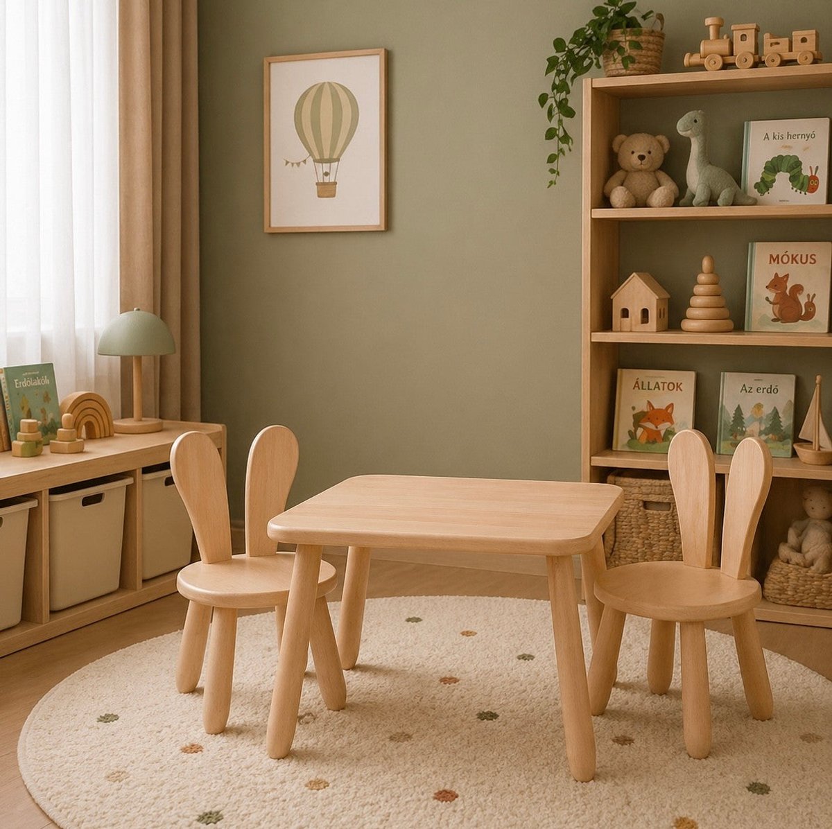 Tafel en twee stoelen - Konijn - Naturel