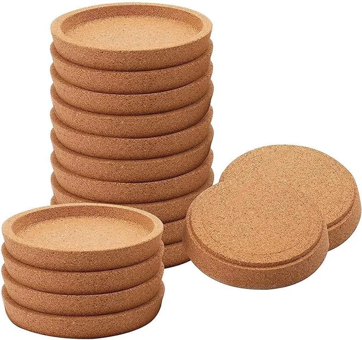 Kurken onderzetters, 16 stuks, rond, 10,2 cm diameter – Hittebestendig, absorberend, stapelbaar | Geschikt voor kopjes, glazen en tafelbescherming