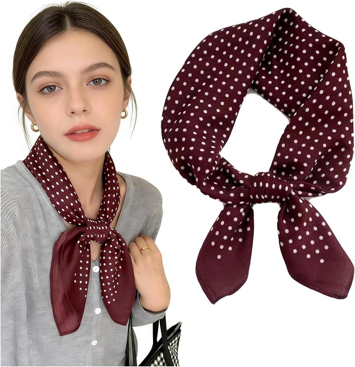 Elegante rode zijden sjaal voor dames met polka dots, ideaal als halstuch of tasaccessoire