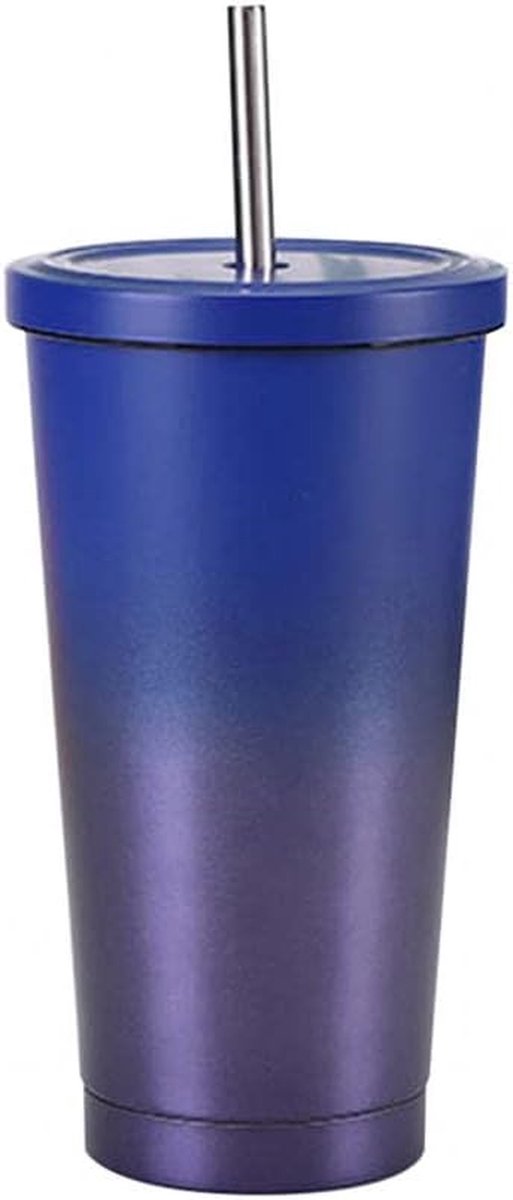 Roestvrijstalen Beker - Thermos Mok - Drinken Onderweg - Dubbelwandige Isolatie - 500 ml - Blauw Paars