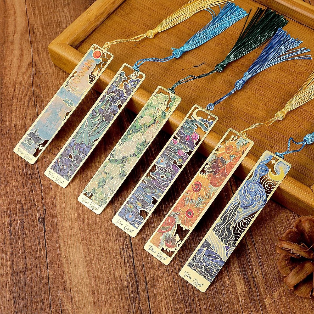 6 Stuks Bloemige Metalen Boekenleggers met Holle Ontwerpen en Tassels voor Boekenliefhebbers, Vintage Stijl, Perfect voor Vrouwen, Leraren en Studenten