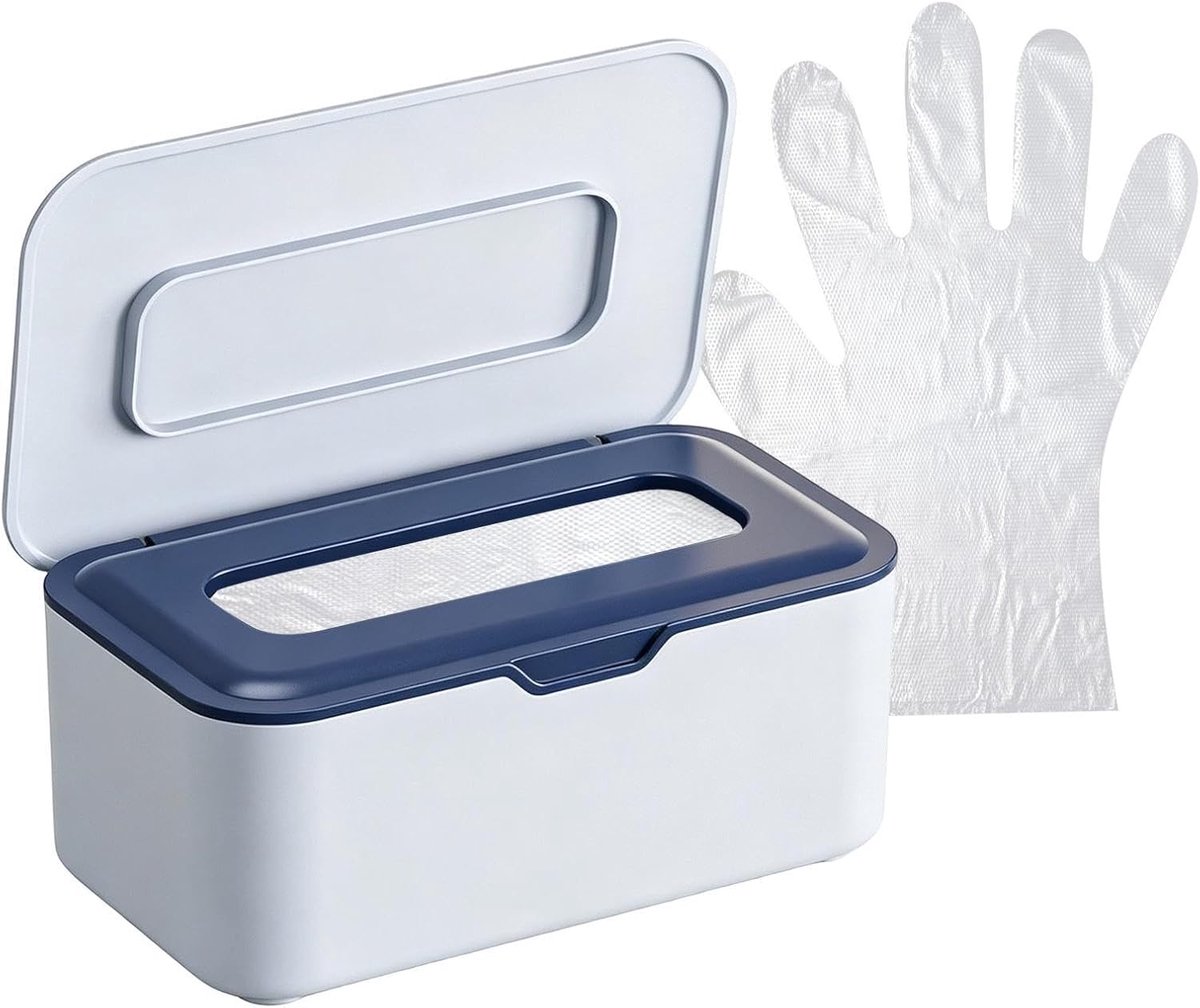 Doekjescontainer Navulbaar - Opbergdoos Vochtdoekjes - Hygiënisch Opbergen - Stofdichte Deksel - 20x12.5x9 cm - Blauw