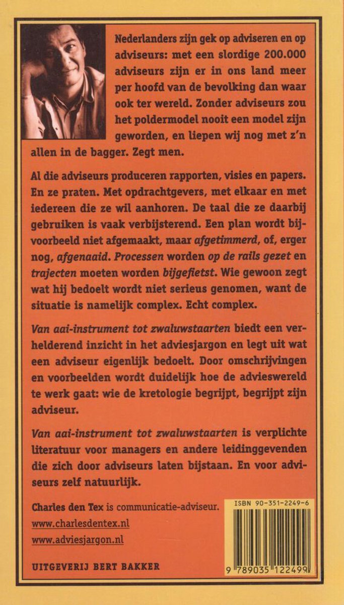 Boekomslag met portret van Charles den Tex, tekst: "Nederlanders zijn gek op [...]", "Charles den Tex is communicatie-adviseur"