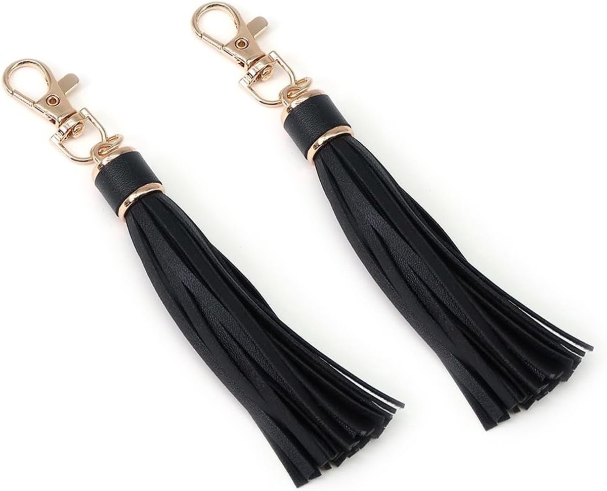 Elegante leren sleutelhanger met kwastje, duurzaam en lichtgewicht ontwerp, perfect voor sleutels, tassen en portemonnees, zwart