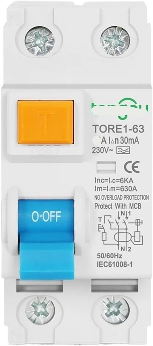 Aardlekschakelaar - Stroomonderbreker - Veilige Stroomvoorziening - Type A 30mA - 6KA - Grijs