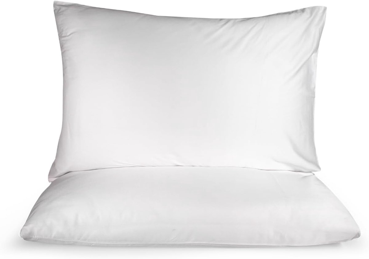 Famanu Set van 2 kussenslopen van 100% puur katoen, 60 x 90 cm, verkrijgbaar in meerdere kleuren, ideaal voor bed en slaapkamer Wit