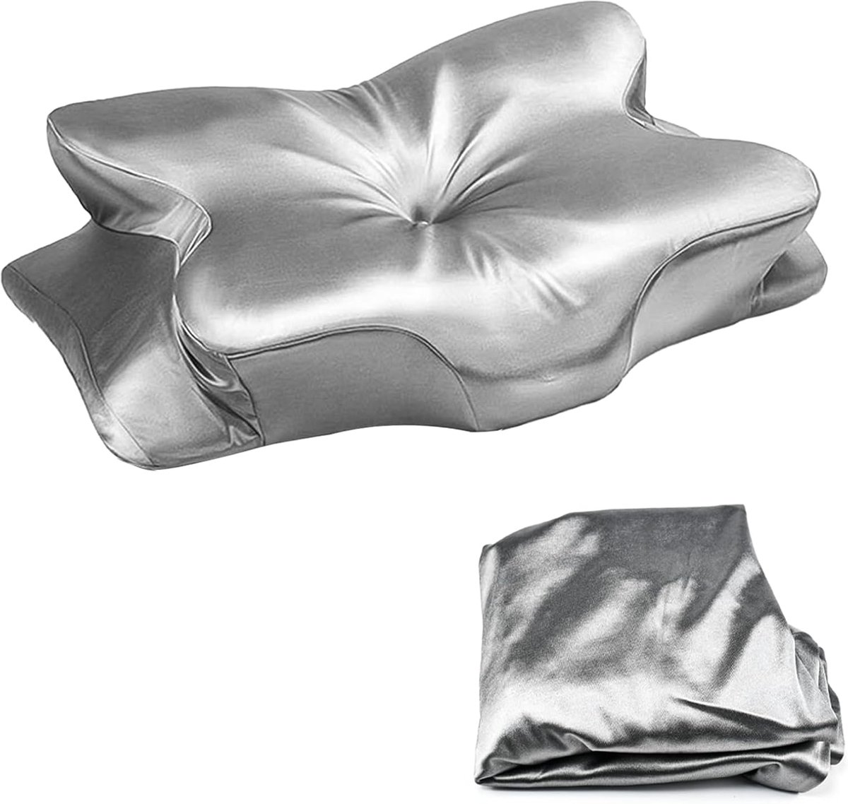 Famanu Zijden kussensloop voor neksteunkussen 63 x 38 x 14 cm, hypoallergeen en ademend, beschermt haar en huid, zilver