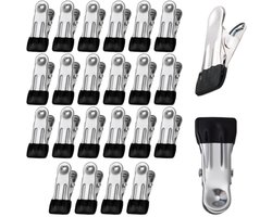 24 stuks - Wasknijpers van roestvrij staal - extra stevige klemmen - metalen klemmen - bulkverpakking wasknijpers - windbestendige droogklemmen - geschikt voor voedsel, waslijnen, sokken, foto's, handdoeken, snacks, enz. (5.5 cm, zwart)
