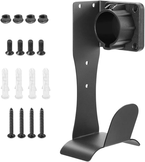 Laadkabel Houder - Wandmontage Oplader - Elektrisch Rijden - Roestvrij Staal - 23 cm Lengte - Zwart