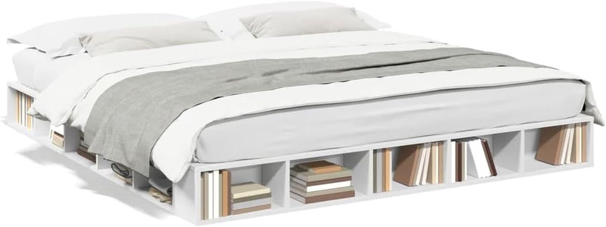 Wit bedframe - Houten frame - Slaapkamer inrichting - Meerlaags materiaal - 180x200 cm - W