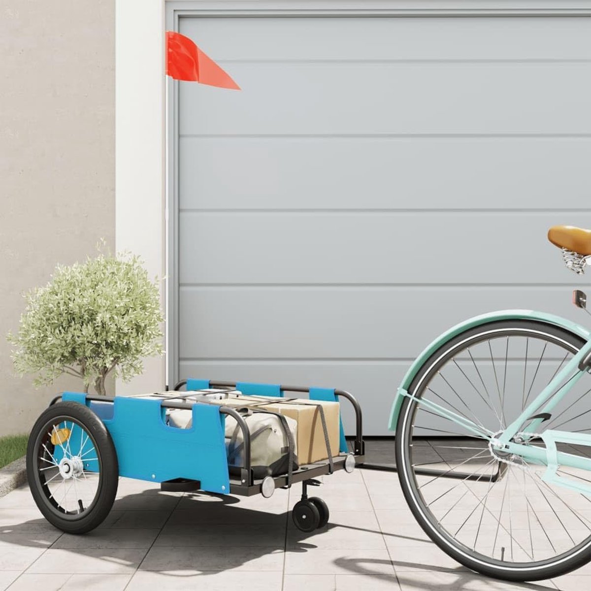 Fietskar - Fietstrailer Aanhanger - Vervoeren van spullen - Robuuste ijzeren constructie - 124 x 645 x 36 cm - Blauw