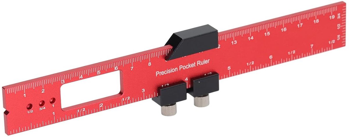Markeringsliniaal - Precisie liniaal - Houtbewerking - Anti-slip stop - 200 mm - Rood