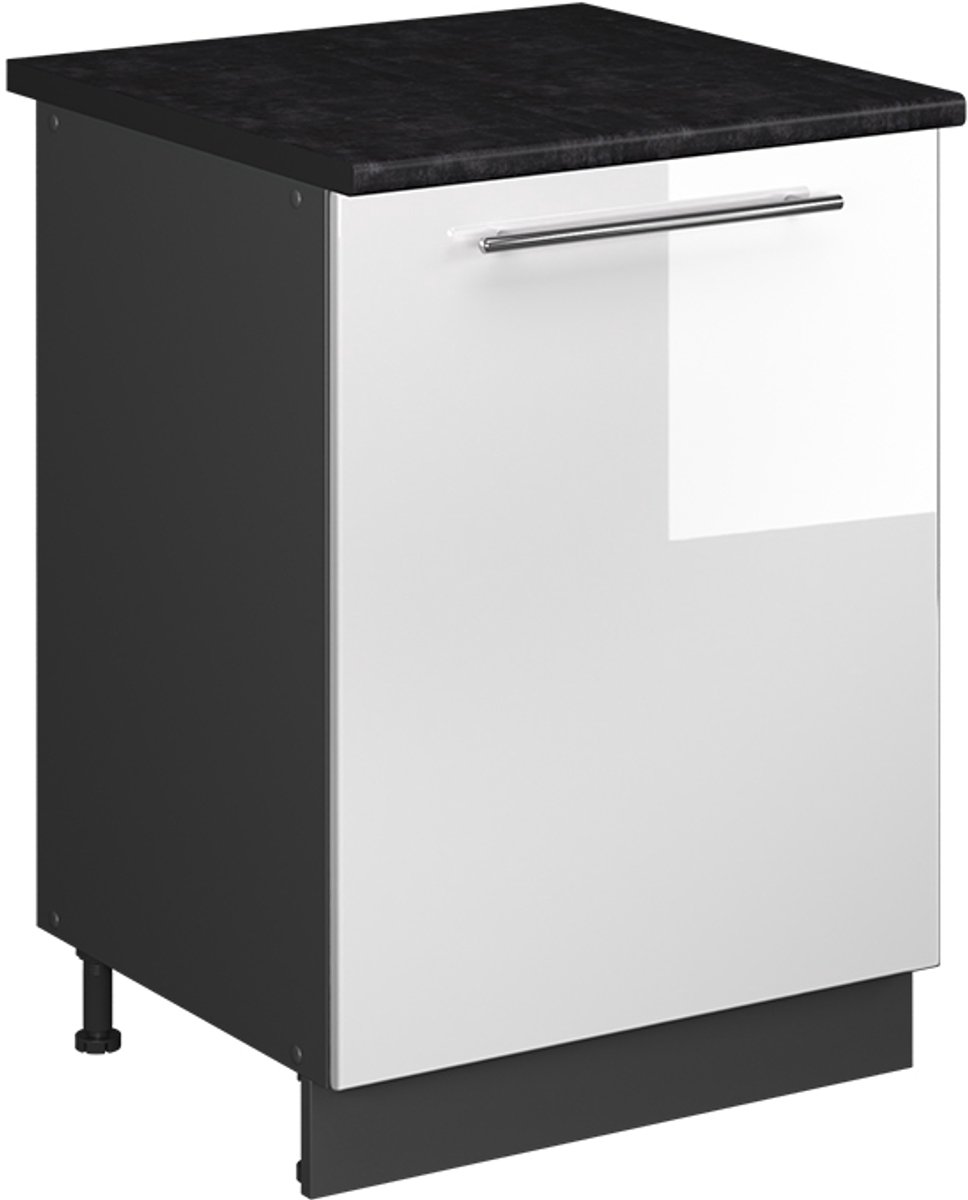 Vicco Keukenonderkast Fame-Line, Wit Hoogglans/Antraciet, 60 cm 1 deur met werkblad