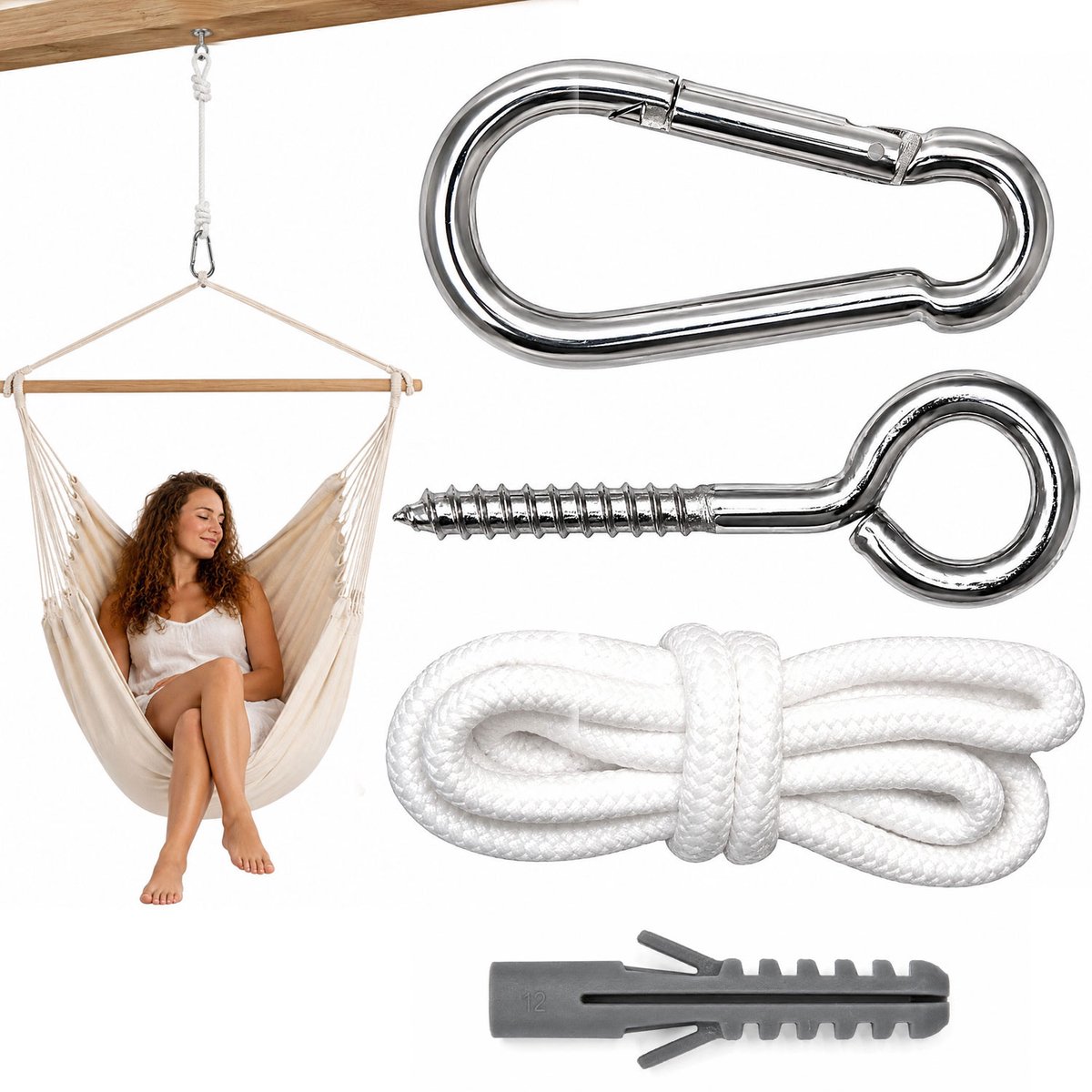 Metalen Ophangset tot 160kg - Massieve Bevestiging voor Hangstoel Hangmat - Plafond Wand Montage