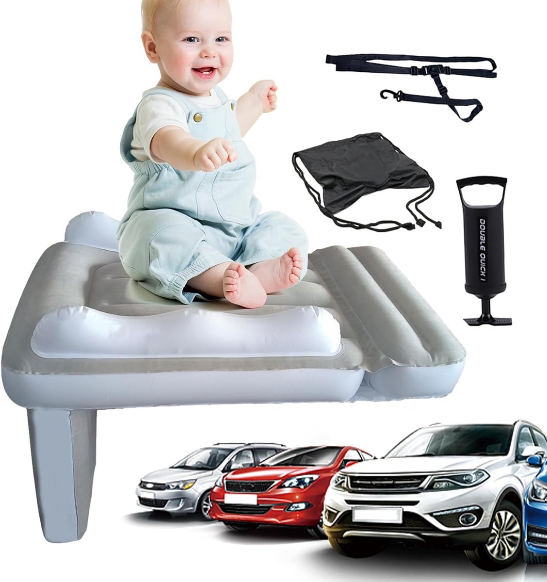Opblaasbaar Vliegtuig Bed - Reis Matras Kinderen - Comfortabel Reizen - Met Veiligheidsbumpers - 80 x 60 x 50cm - Blauw
