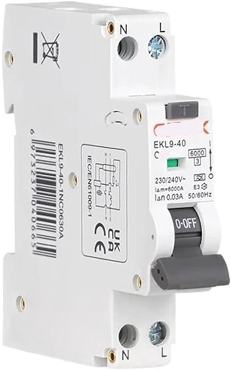 Aardlekautomaat - Zekering automaat - Elektrische veiligheid - Gecombineerde beveiliging - 6KA 10A 30mA - Grijs