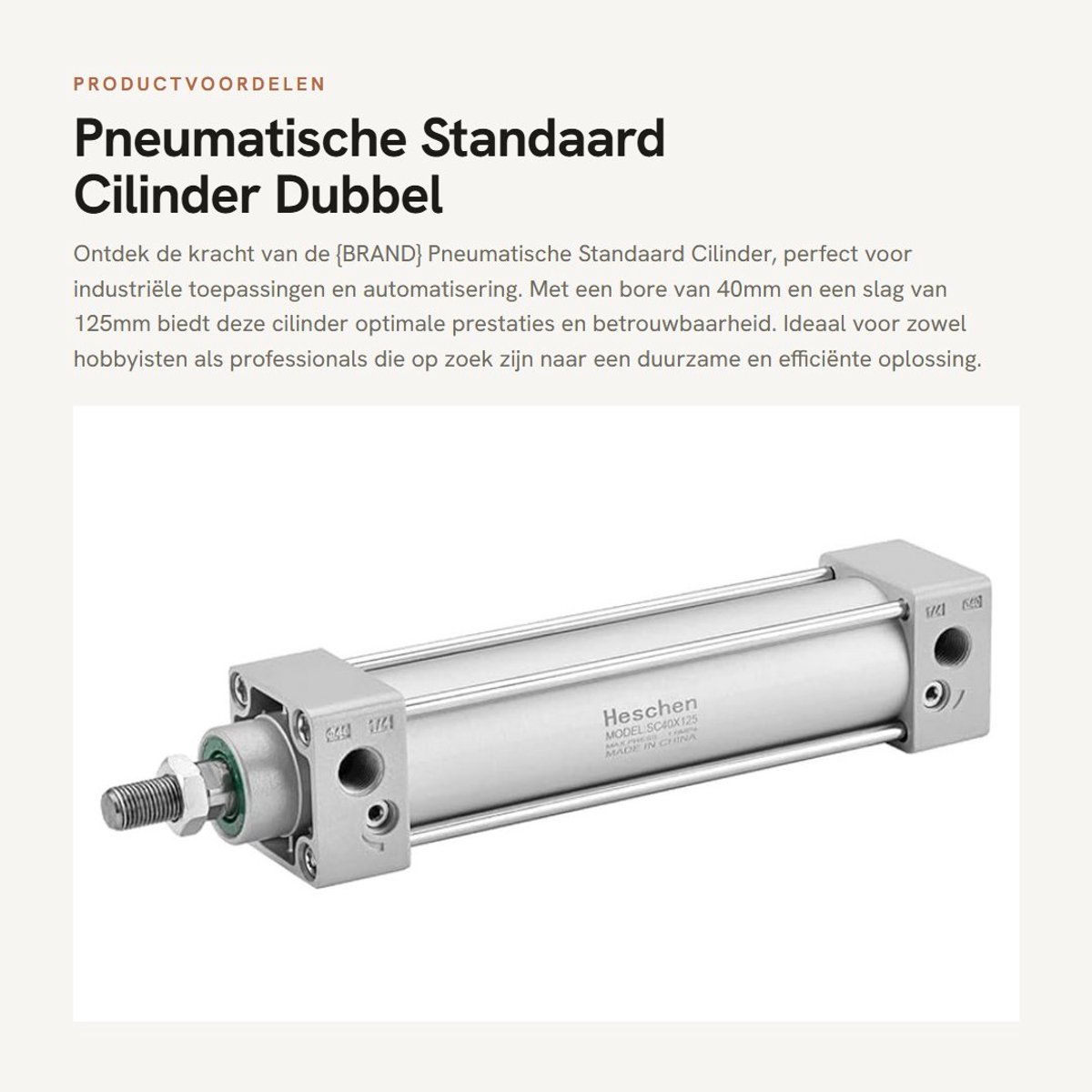 Dailygoods - Pneumatische Standaard Cilinder - Dubbel Handelend - 40mm Bore - 125mm Stroke - PT1/4 Poort - Voor Industrie - Geschikt voor Diverse Toep...