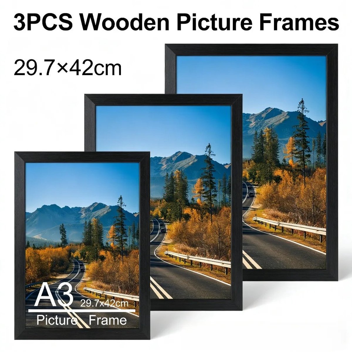 Dailygoods 3-pack A3 fotolijsten met Perspex glas - aan de muur te bevestigen fotolijst geschikt voor thuis, kantoor, ga