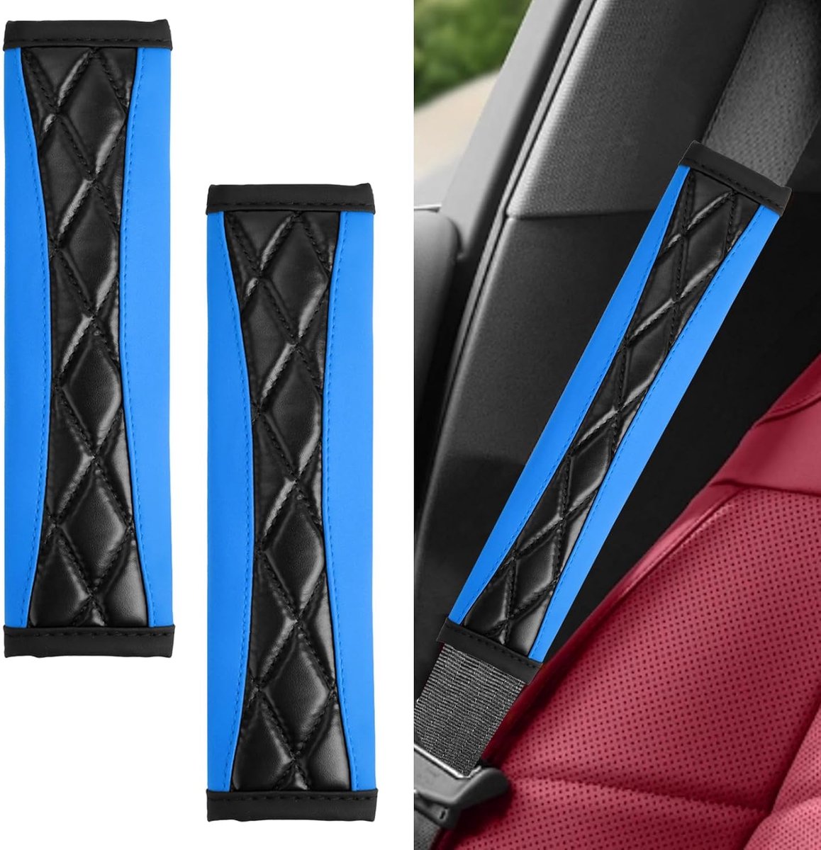 Gordelbeschermers Auto - Gordelkussens Schouder - Comfortabel Rijden - Antislip Spons - 2 stuks - Zwart