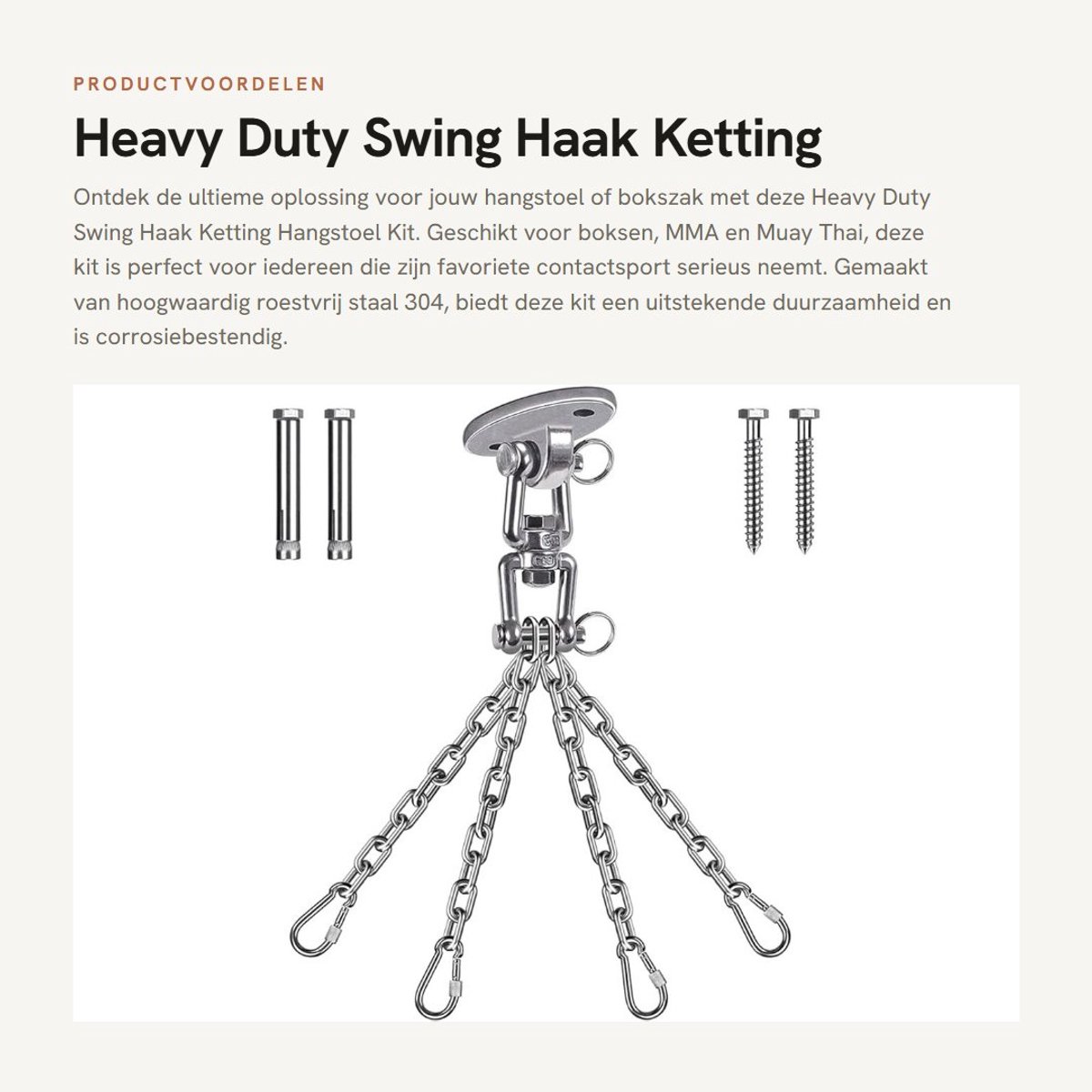 Dailygoods- Hangstoel Kit - Heavy Duty - RVS 304 - 360° Swing Hangers - 4 Kettingen - 4 Karabijnhaken - Totale lengte 46,99 cm - Schommelhaak