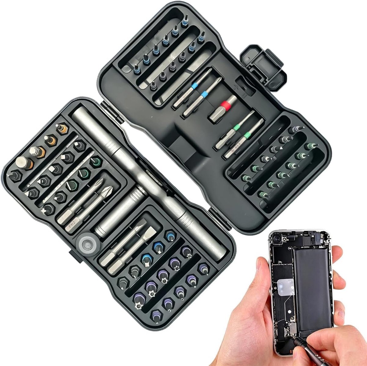 Schroevendraaierset - Reparatiesleutel - Doe-het-zelf reparaties - 66-in-1 Ratel - 16 x 9.3 x 3.6 cm - Grijs