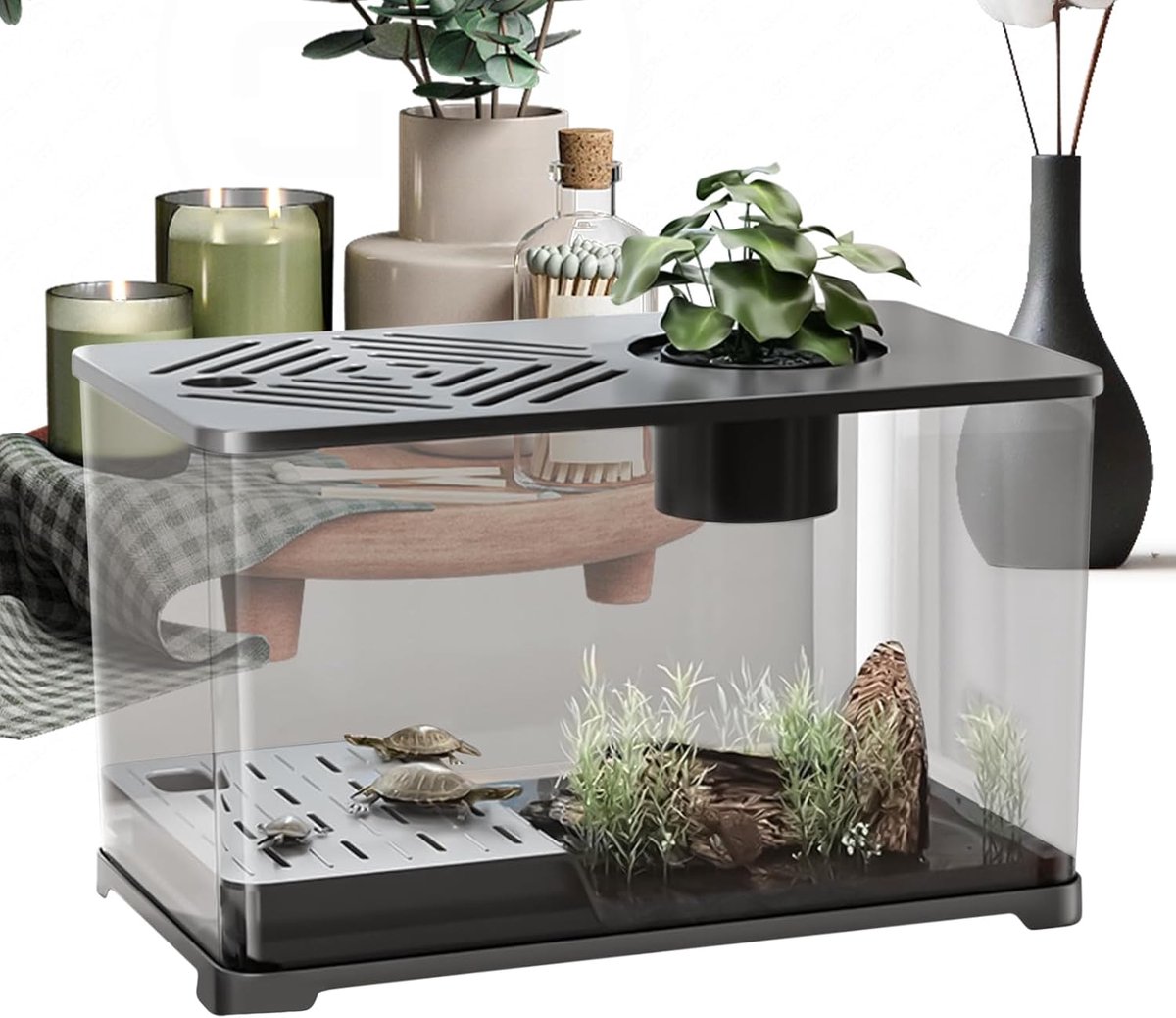 Panoramisch Aquarium - Vis Tank - Woondecoratie - 360 Graden Zicht - 39.5 cm - Zwart