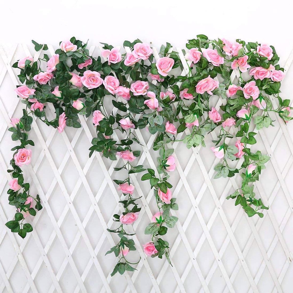 Dailygoods- Guirlande met Kunstrozen - 2 Stuks - 220 cm - Hangende Bloemen - Zijde - Decoratie voor Bruiloft/Binnen/Buiten - Bloemenkrans