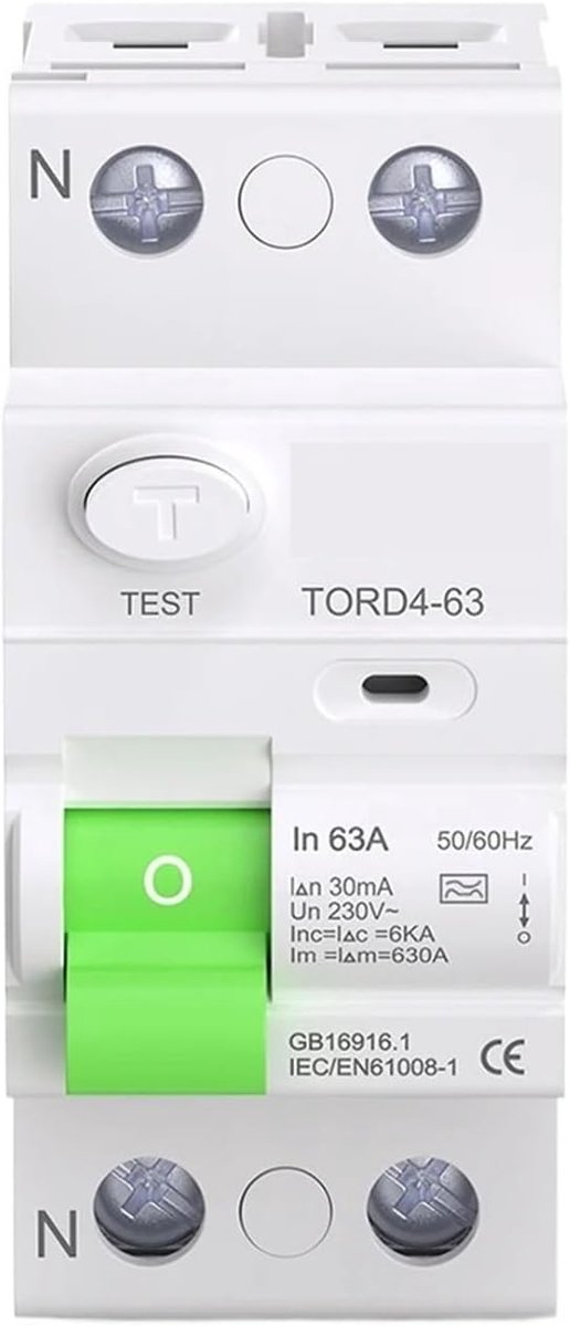 Aardlekschakelaar RCD - Differentiële stroomonderbreker - Veilige Stroomvoorziening - Elektromagnetisch type - 30mA 6KA - Wit
