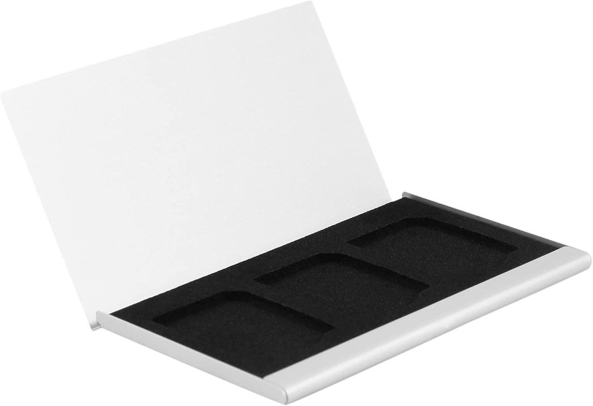 Geheugenkaart Case - SD Kaart Houder - Opslag Kaarten - Aluminium Frame - Voor 3 Kaarten - Zwart Zilver