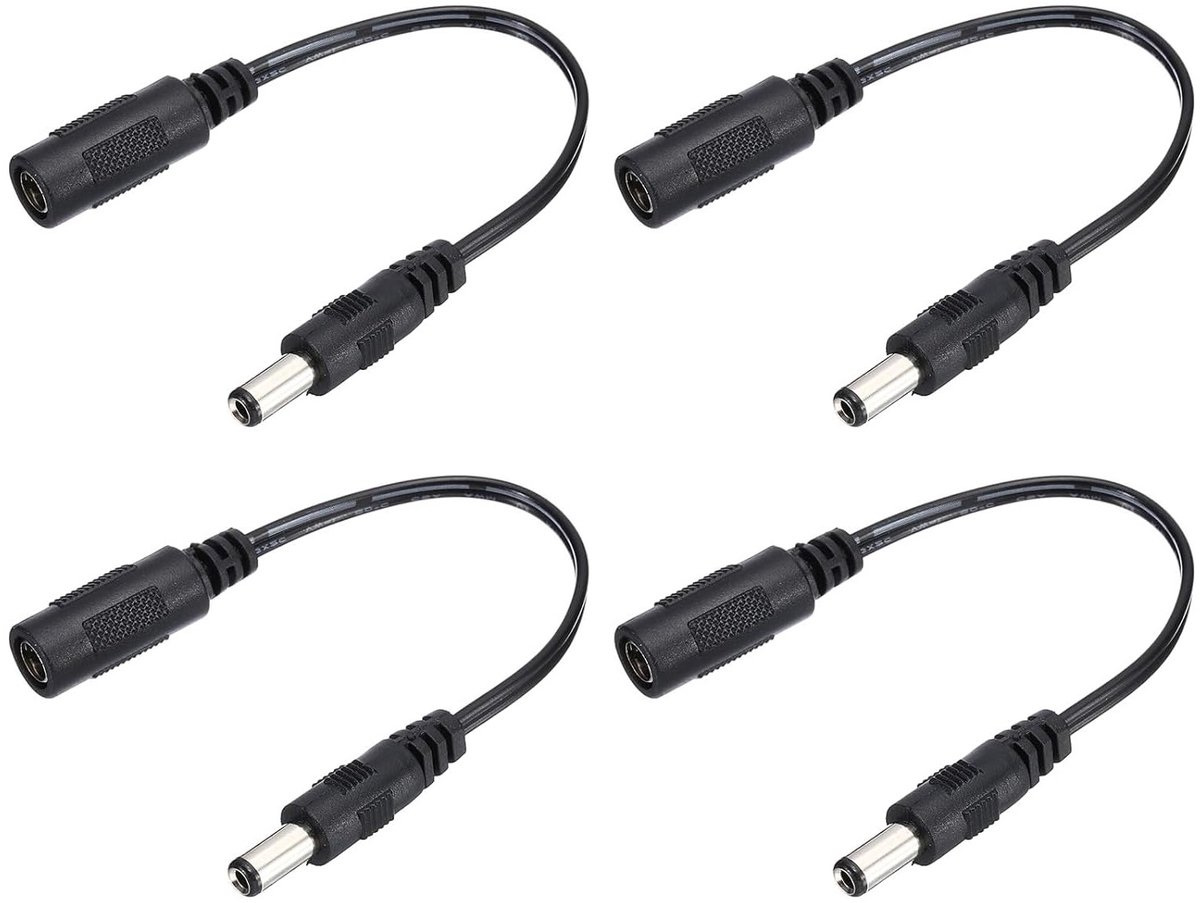 DC 5.5 x 2.1mm naar 5.5 x 2.5mm Voedingskabel Adapter - 4 Stuks Oplaadkabel Connector voor Lampen, Fans en Speakers, Zwart