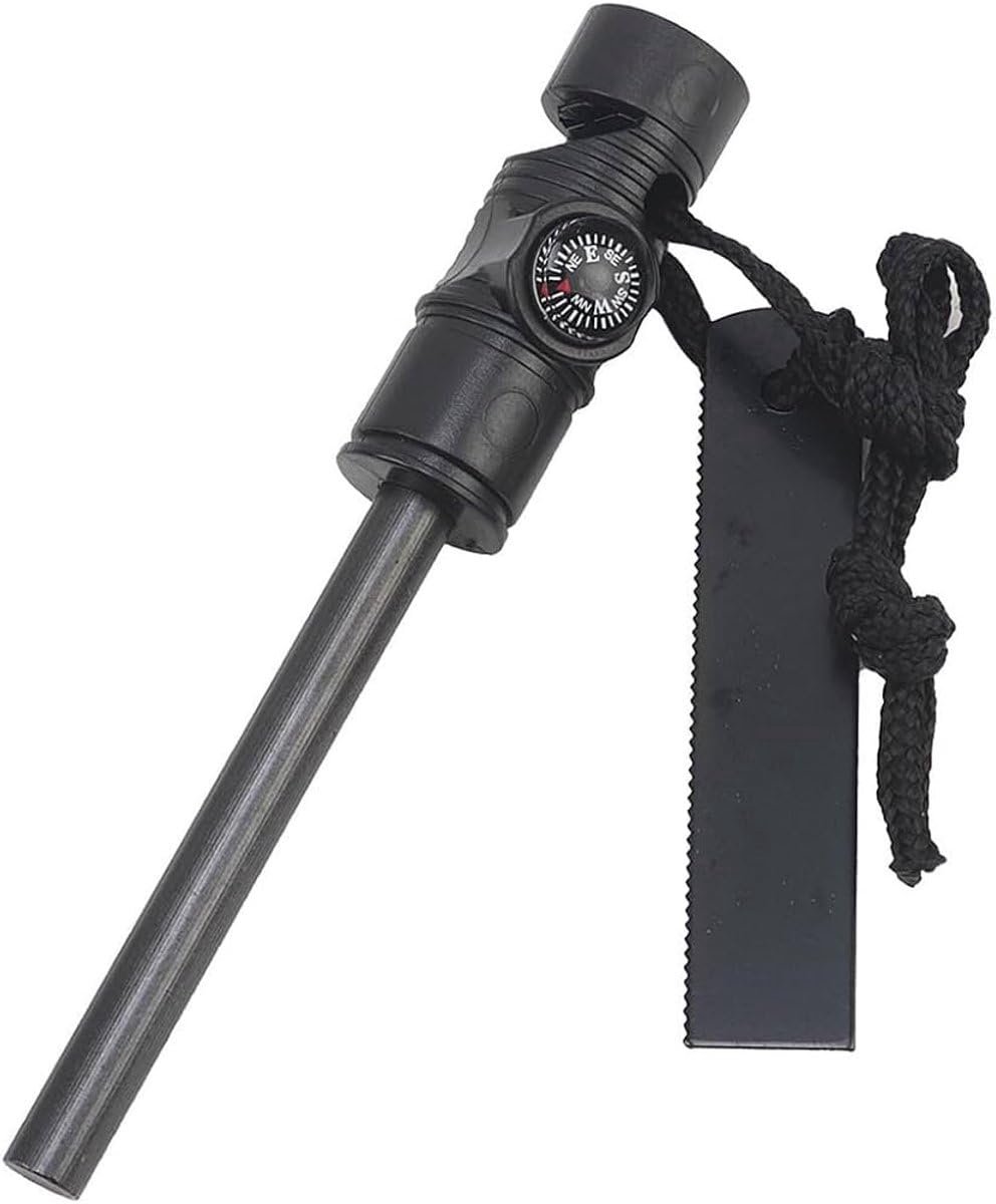 Okado Magnesium Vuurstarter met Kompas – Zwarte Fire Starter met Ferrocerium Staaf voor Kamperen, Scouting en Bushcraft
