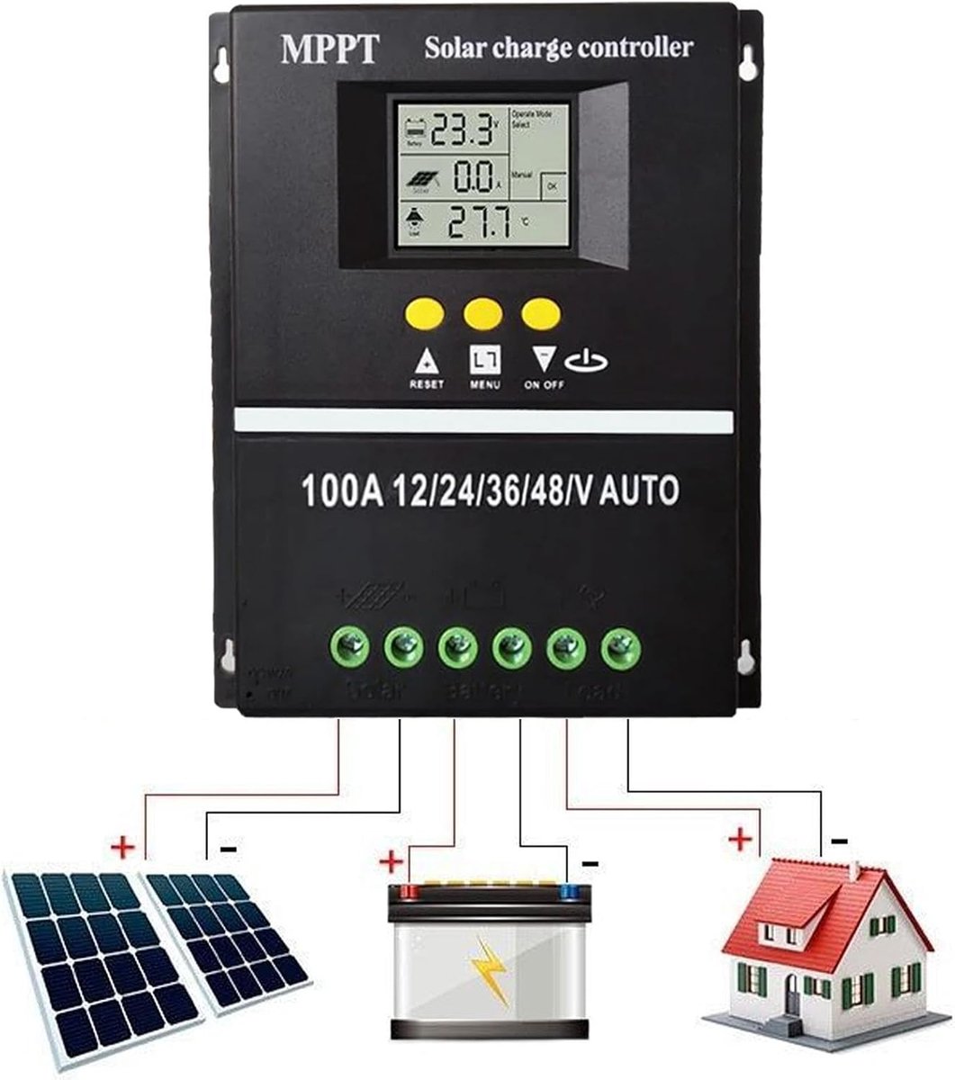 Solar Laadregelaar - Zonne Energie - Energie Optimalisatie - Real-time Monitoring - 100 A - Grijs