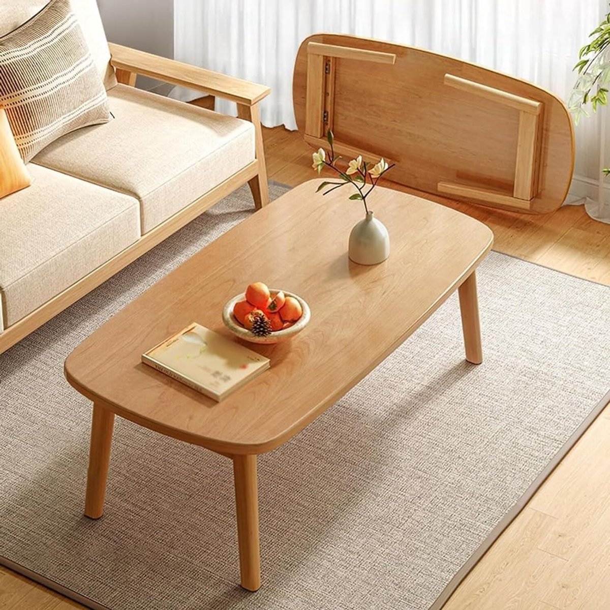 Salontafel Opvouwbaar - Kleine Eettafel - Compact Wonen - Massief Houten Poten - 80cm - Bruin