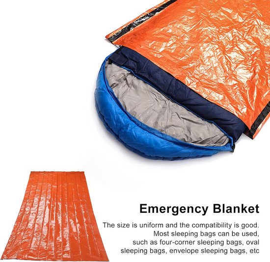 Noodslaapzakken overleven deken thermisch reflecterende waterdichte bivy zak voor kamperen wandelen buitenavonturen volwassenen oranje pe aluminium film — afbeelding 3