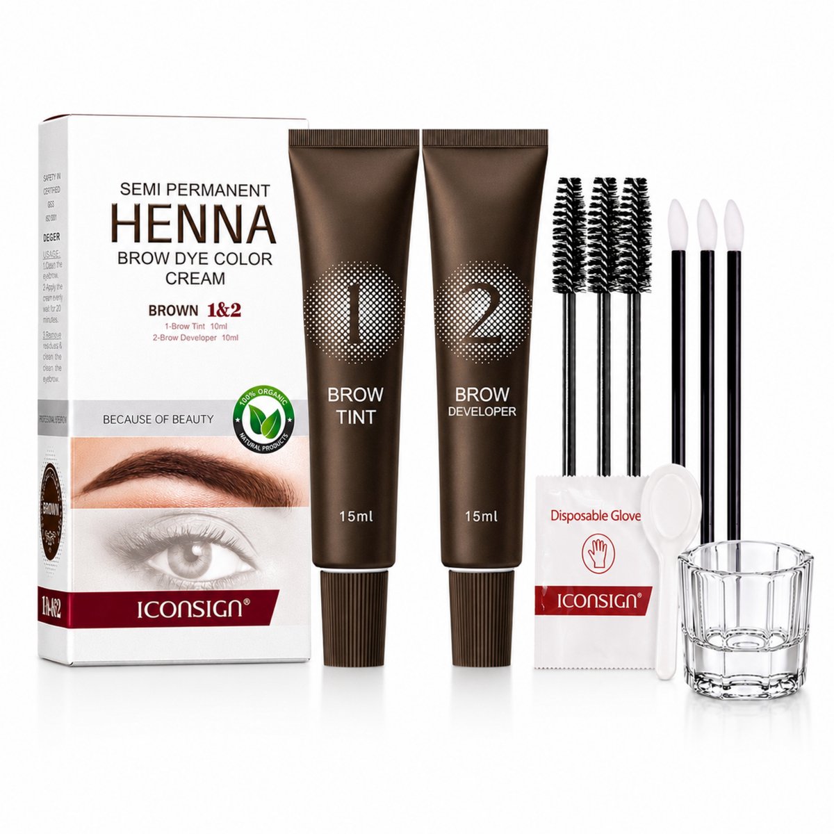 Henna Semi Permanente - Brow Dye Color Cream - 15ml - Bruin + Glazen Dappendish