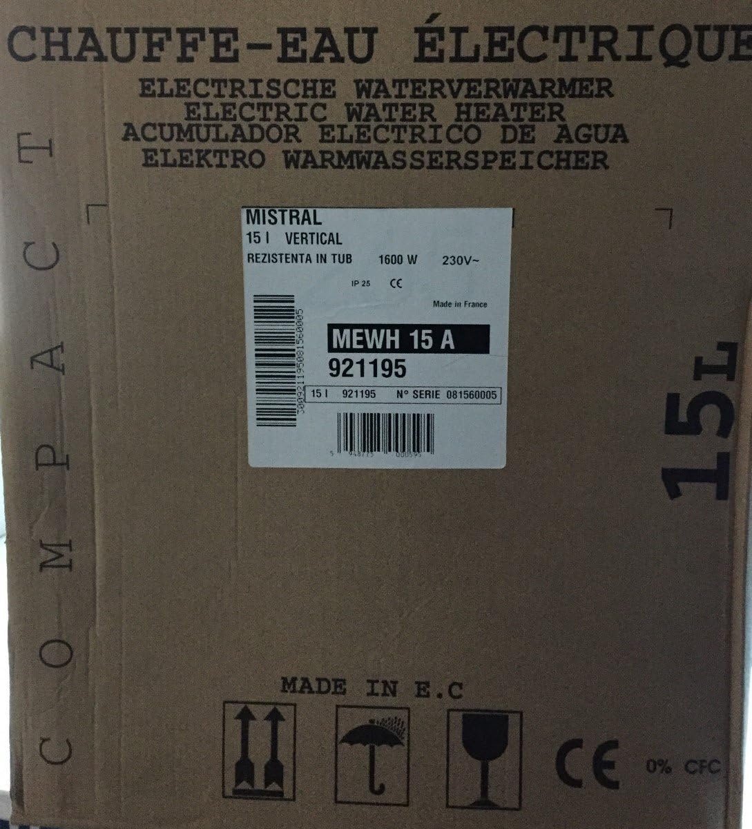 Elektrische Boiler - Warmwaterketel - Direct Warm Water - Verticaal Model - 15 Liter - Wit