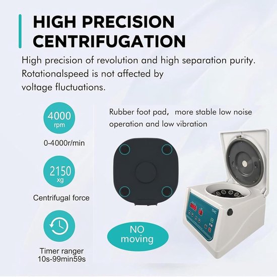 Draagbare Centrifuge - Laboratorium Separator - Monster Analyse - Microcomputer Besturing - 8x15ml Buis - Zilver — afbeelding 3