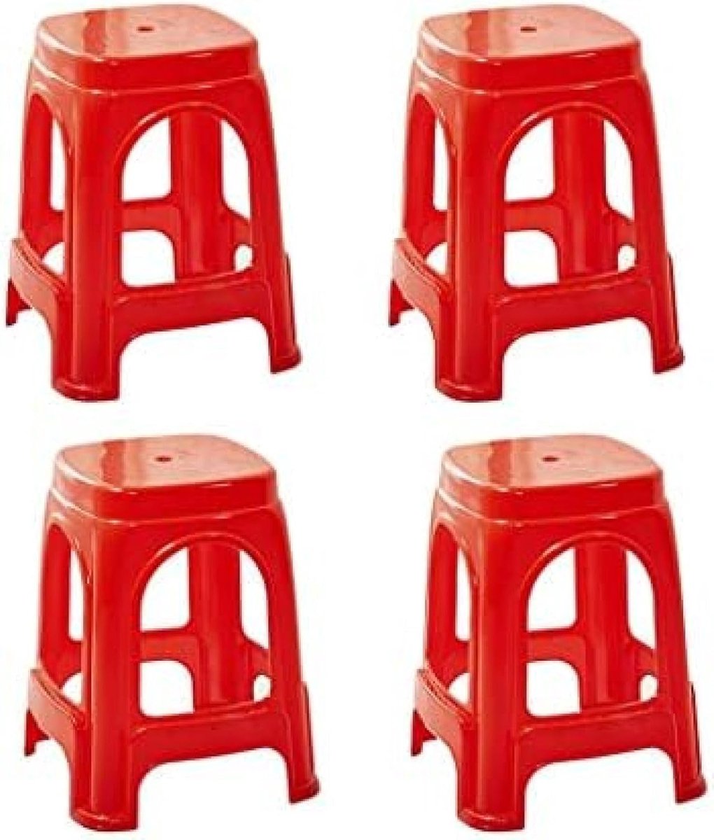 Voetenbankje Stapelbaar Plastic - Hulpmiddel Zithoogte - Extra Zitting - Antislip Onderkant - 27.5x46CM - Rood