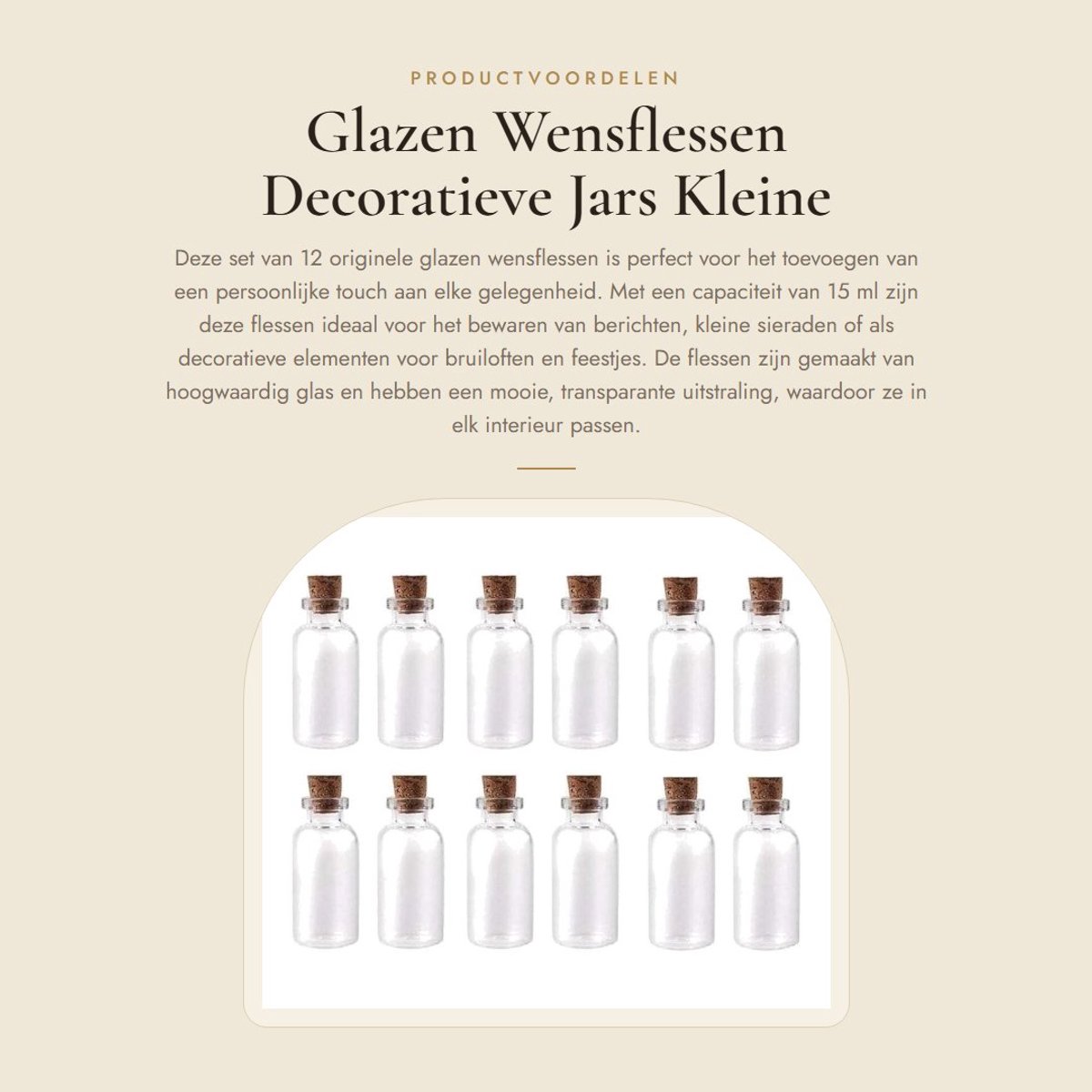 Dailygoods- Wensflesjes 12 Stuks - Glazen Flesjes met Kurk - Decoratie - Berichten - DIY Projecten - Capaciteit 15 ml - Lichtgewicht